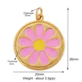 Pink enamel flower pendant with gold plating, 20mm diameter, handmade jewelry accessory - Gold Frame Pink Daisy