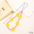 Handykette mit rosa Holzperlen und gelben Herzanhängern 23cm Länge für Damen - Gelbes Holz Herz Magenta Perlen (K3726)