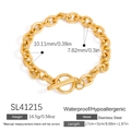 18k gold plated stainless steel thick chain bracelet with OT toggle clasp and size specs - Gold Dual Size Chain Bracelet (SL41215)
