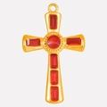 Gold stainless steel cross pendant featuring vibrant red glass crystals and rectangle stones - Gold-Red Rhinestone