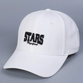 Detailed close-up of STARS Magnificent black embroidery on a white cotton baseball cap - M (56-58cm) / White