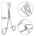 Dettagli pinza per piercing in acciaio inox da 15,5 cm con sistema autobloccante e punte da 0,7 cm - Pinze aperte triangolari