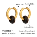Detail view of 18K gold plated stainless steel hoops with natural tiger eye stone beads - Tiger Eye Stone Texture Style (YYE023191-T)