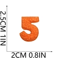 Orange chenille number 5 patch with towel embroidery and size measurements - Number-5