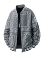 Détail du bomber gris imprimé cachemire avec col côtelé et étiquette de taille XL - S / Gris