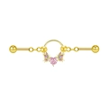 Detailansicht von rosa Herzzirkon und Schmetterlingsflügeln an goldenem Piercing-Stecker - Gold Schmetterling Herz Stil(ZN2312260009)