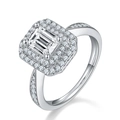 Luxurious S925 silver ring featuring emerald-cut moissanite stone and dual halo diamonds - US Size 8.5 / Double Halo Emerald Cut