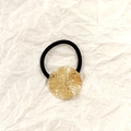 Black elastic hair tie with a textured round gold hollow metal charm minimalist style - Gold Round Mesh Texture 3.5cm