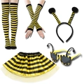 Detailed view of yellow and black striped bee costume accessories including wings and socks - Style 4 Bee 5-Piece Set