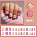 Kit de faux ongles roses avec motifs citron doux et 24 tailles assorties - Style à Carreaux Citron Rose (Type de Colle) (W980)