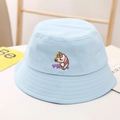 Chapeau de soleil en coton bleu clair pour enfants avec broderie licorne mignonne - Tour de tête 52cm / Bleu clair