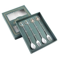 Star and Moon 304 stainless steel dessert spoon and fork set in green gift box - Pendant Silver Moon Star 4pcs Gift Box