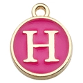 Pink enamel and gold-plated alphabet charm with letter H for DIY jewelry making - Double-Sided Letter H / 1 Piece (12x14mm) / Rose Red