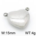 Silver stainless steel 15mm double-hole heart pendant connector with polished finish - Width 15mm / Steel Color (KLJ4908-Z)