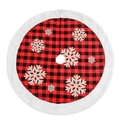 Gonna per albero di Natale a quadri rossi e neri con bordo in peluche bianco e fiocchi - Gonna per albero in peluche a quadri rossi e neri con fiocco di neve