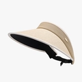 Beige straw visor hat with black UV lining and adjustable strap for sun protection - Adjustable / Beige