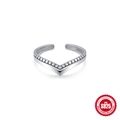 Minimalist S925 sterling silver V-shaped open ring with elegant embossed dot pattern - V-Shape Dotted / Thai Silver