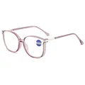 Lunettes de lecture anti-lumière bleue pour femmes, monture rose élégante +3.00 - +1.00 Dioptrie / Monture Violette
