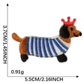Dachshund dog embroidery patch with crown and blue sweater, size 3.7x5.5cm for DIY decor - Crown Dog in Blue and White Striped Sweater