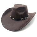 Détail d'un chapeau de cowboy marron foncé avec texture serpent et boucle en métal - M (56-58cm) / Café Serpent
