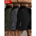 Set da 3 pantaloncini sportivi da uomo ad asciugatura rapida in verde, grigio e nero elastico - XL / Verde Militare, Grigio Scuro E Nero