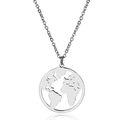 Silberne Weltkarten-Halskette mit rundem Ausschnitt-Anhänger an polierter Edelstahlkette - LN1210 Runde Hohlkarte / Silber