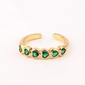 Adjustable golden ring featuring six heart-shaped green emerald cubic zirconia stones - Six Heart Emerald Zirconia Style (Style 6)