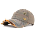 Distressed grey blue denim baseball cap with colorful rainbow stitching and ripped details - Color 6 (Grey Blue Rainbow)