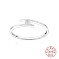 Elegant 925 sterling silver bypass ring with sparkling clear zircon stone and polished finish - Silver #9