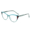 Cat-eye bril met blauwlichtfilter, transparant blauw met rode accenten - Transparant Blauw Heldere Lens / Blauw