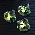 Leaf-shaped aurora crystal pendants in green and yellow with high-shine finish - 50MM Old Scallop / Rainbow AB
