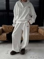 Grijze oversized sweatshirt met halve rits en wijde joggingbroek met borduursel - S / Lichtgrijs