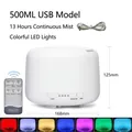 500ml white USB ultrasonic humidifier with remote control and 7-color LED lights - 500ML USB (No Adapter) RGB Light (Remote) / USB-A