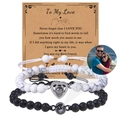 Custom photo projection bracelet set with white marble and black lava stones on gift card - White Marble & Black Lava Set (Couple Bracelet-12)
