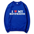 Dark blue crewneck sweatshirt with I Love My Boyfriend print in size Medium - Blue 311