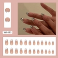 Elegant almond press-on nails with nude base and silver metallic mirror French tips W1493 - W1493 Silver French