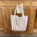 Minimalist canvas tote bag with red vertical stripes and large storage capacity - Red & White Stripes