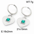 Orecchini a cuore in argento con zircone quadrato verde in stile vintage francese - Orecchini a cuore argentati