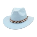 Close-up of light blue felt cowboy hat with leopard print beaded band and wide brim - One Size / Royal Blue (Leopard Rhinestone)