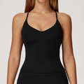 Schmal geschnittenes schwarzes Yoga-Tanktop mit dünnen Trägern und V-Ausschnitt - S / Schwarz