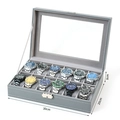 Caja para 12 relojes de cuero gris con tapa transparente y medidas 30x20x8cm - 30x20x8cm