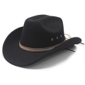Chapeau de cowboy classique en laine noire avec bande en cuir strassée et œillets d'aération - M(56-58cm) / Noir