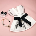 Detailed set featuring white lace pet dress, black polka dot clip, and pearl necklace - XS / White Dress + Head Flower + Necklace (D50)
