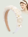 Elegant white headband featuring pearls and delicate faux flowers with crystal accents - Artificial Pearl Flower Decoration (Series 11-1)