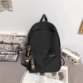 Zaino in nylon nero resistente all'acqua con un simpatico ciondolo a forma di mucca - Nero Con Pendente Mucca Studente