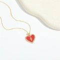 Classic French vintage gold heart necklace with red core and small bear pendant charm - Red Bear Heart