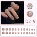 Press-on nail set in nude pink with silver glitter, metal bow and pearl accents - Jelly Pink Metal Bow Pearl (D219)