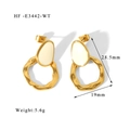 Macro shot of 18K gold plated earrings with white oval inlay and size dimensions - White
