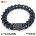 Black stainless steel Cuban link bracelet for men with square clasp, 12mm wide - Black Plated (KB188116-Z)