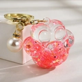 Pink cat paw keychain with liquid sand, golden stars, and a large pearl accessory - Luminous Pearl Paw Style / Rose Red
